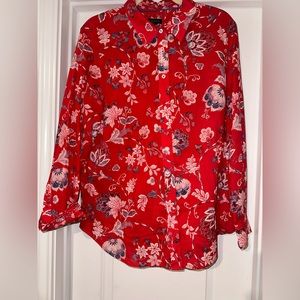 Talbots woman’s large floral button up shirt delicate Jacobean cotton